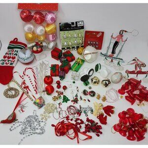 Christmas Assemblage Crafting Lot Mixed Presents Candy Cane Bells Ribbon Beads V